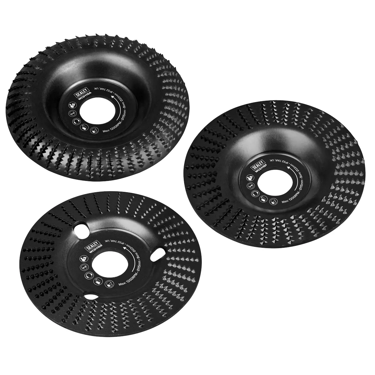 Sealey 115Mm Wood Carving Disc 22Mm Bore - Pack Of 3 Wcd1153 1