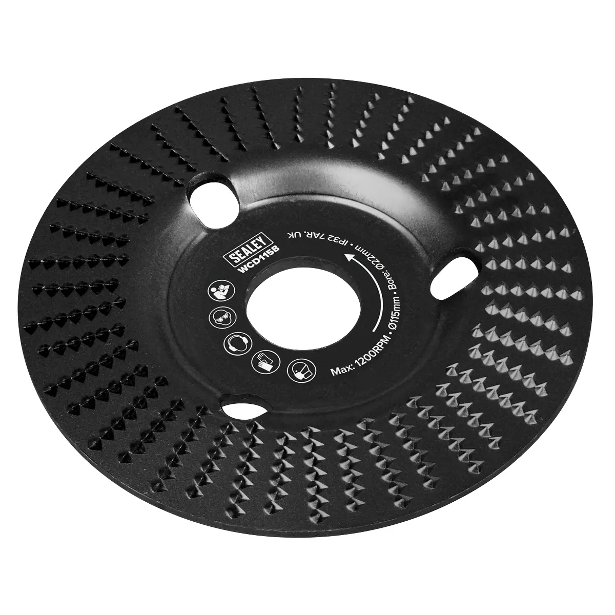 Sealey 115Mm Bevel Shape Wood Carving Disc 22Mm Bore Wcd115b 1