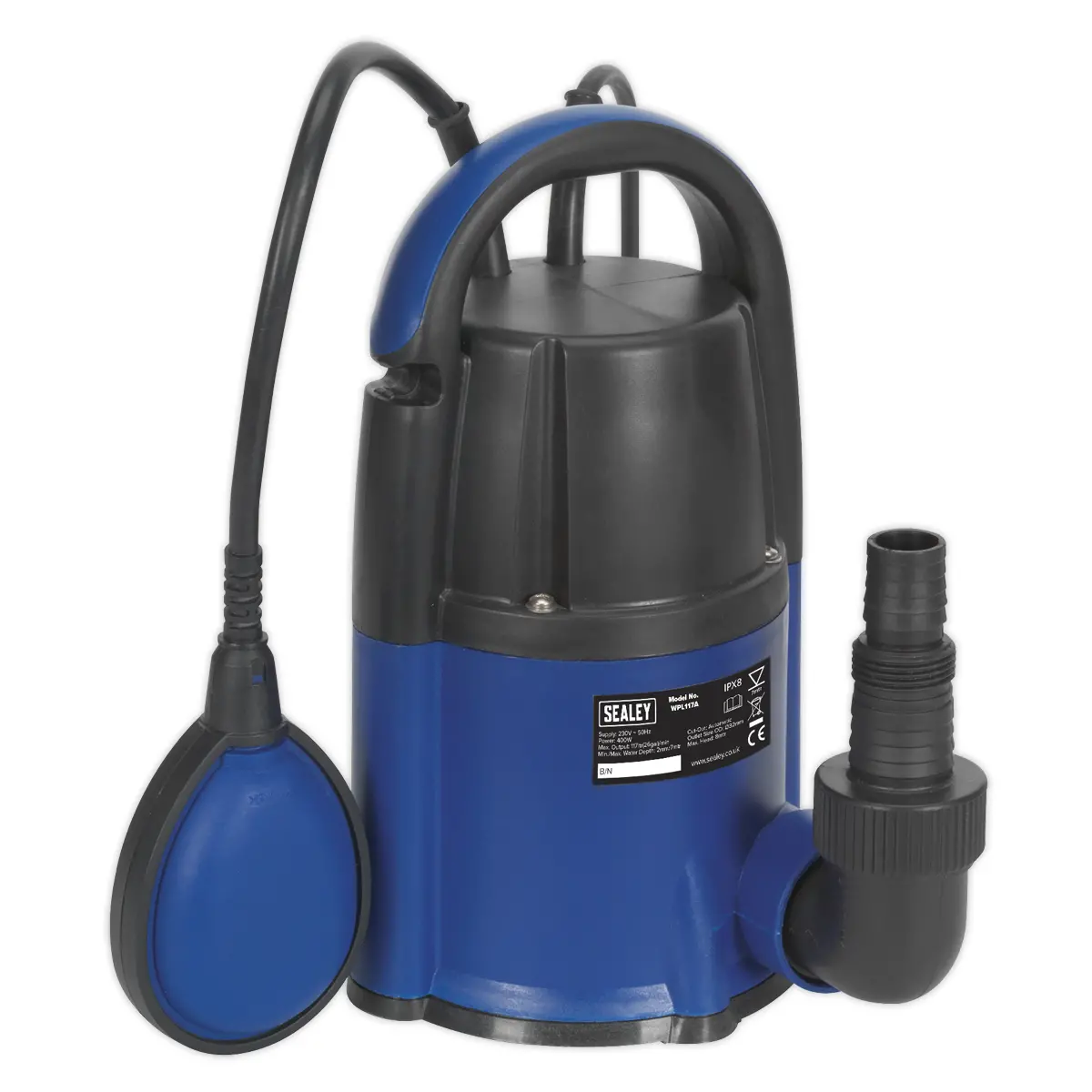 Sealey Submersible Water Pump Automatic Low Level 2Mm 117L/Min 230V Wpl117a 1