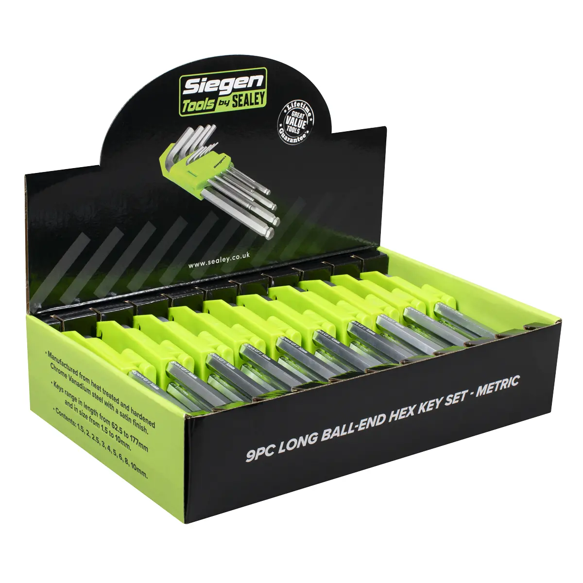 Siegen Long Ball-End Hex Key Set 9Pc - Display Box Of 10 S01263 1