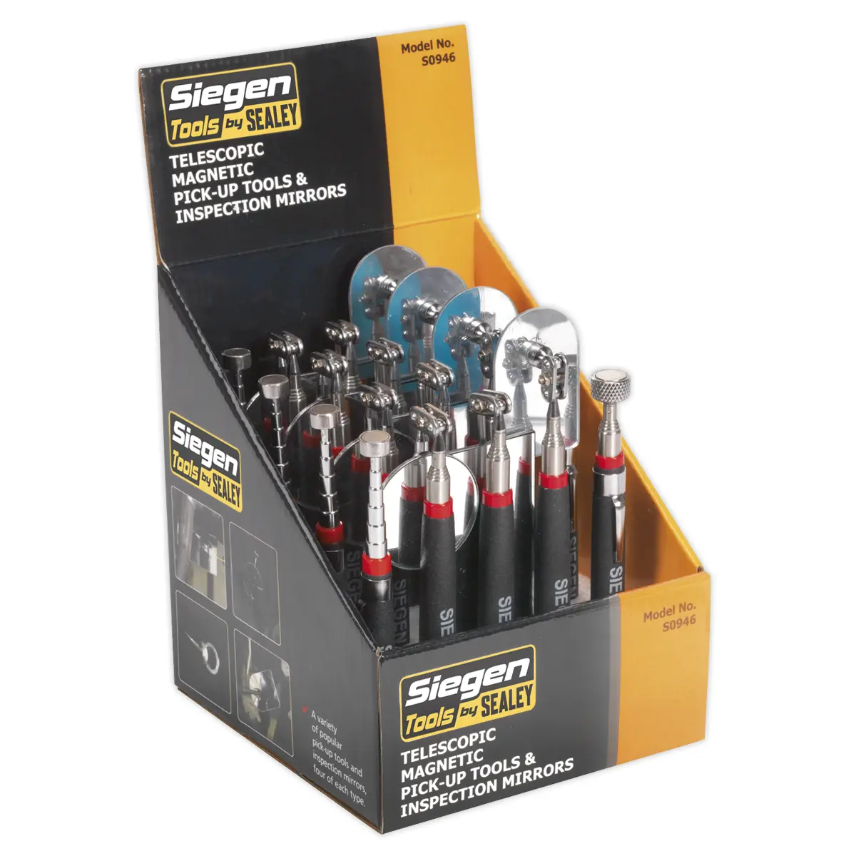 Siegen Telescopic Magnetic Pick-Up Tools & Inspection Mirrors - Display Box Of 20 S0946 1