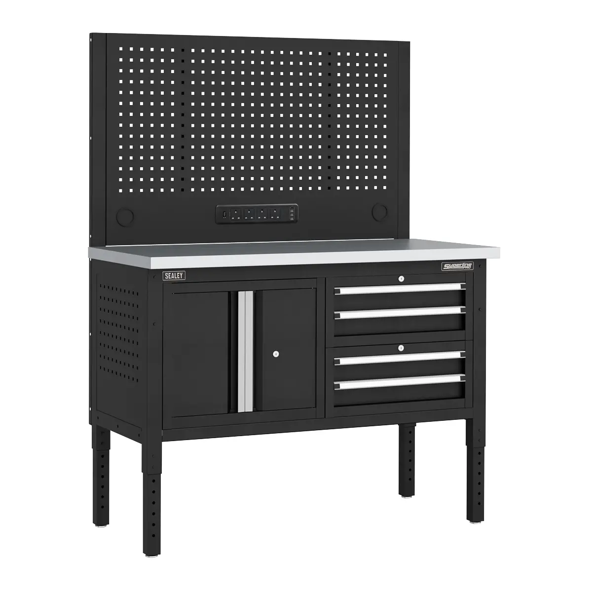 Superline Pro Superline Pro Modular Workbench With 4 Drawers  Cupboard Stainles… 1