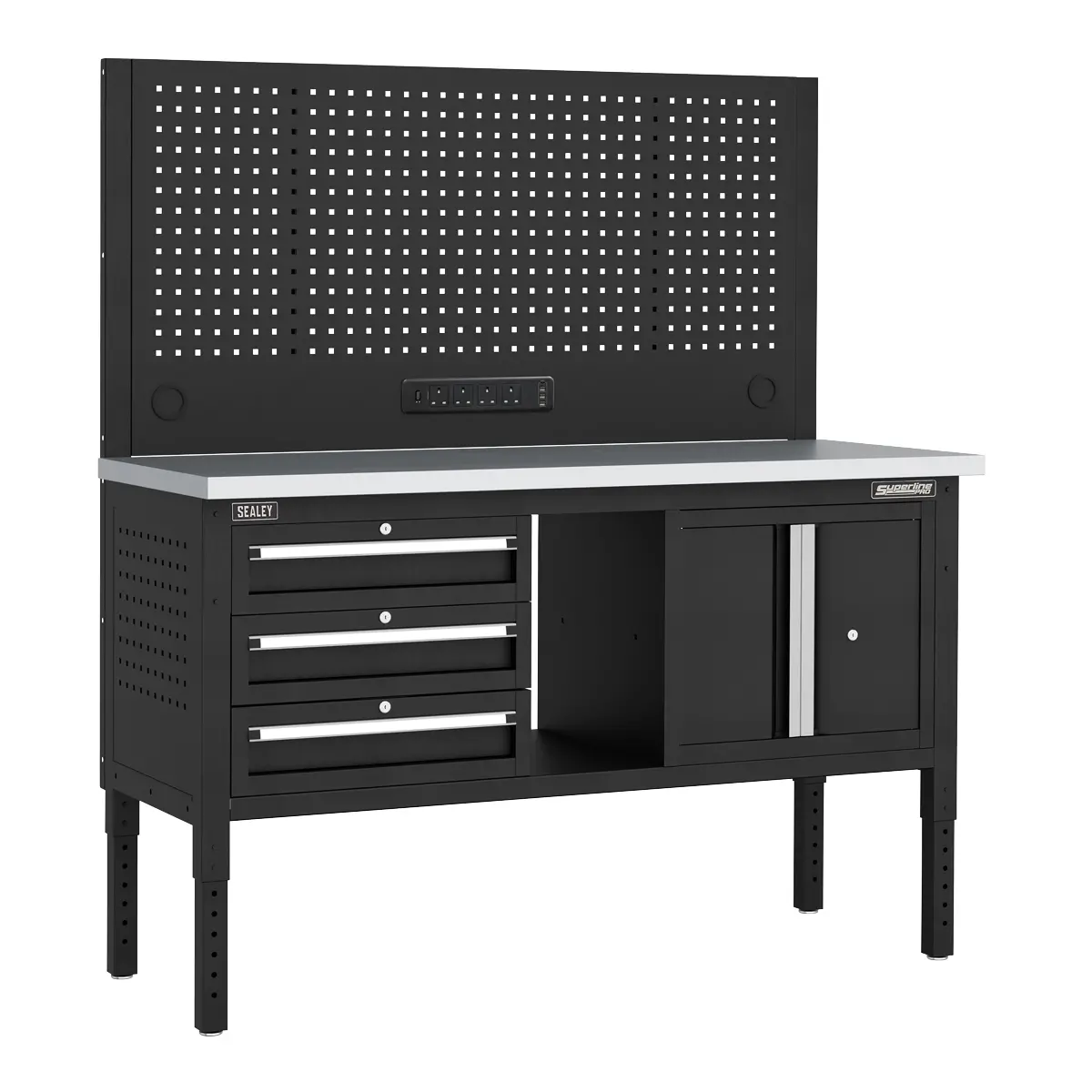 Superline Pro Superline Pro Modular Workbench With 3 Drawers  Cupboard Stainles… 1