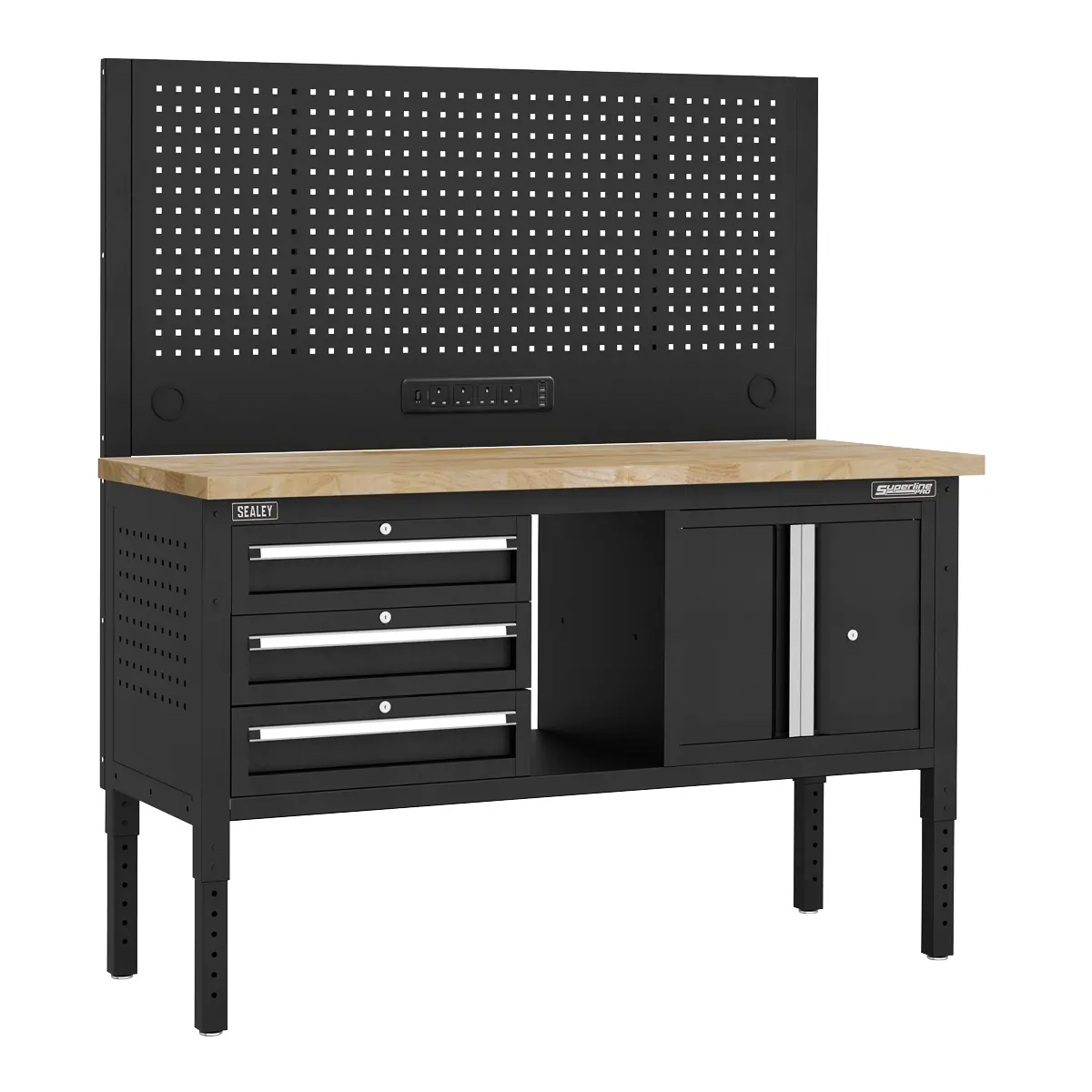 Superline Pro Superline Pro Modular Workbench With 3 Drawers  Cupboard Wooden W… 1
