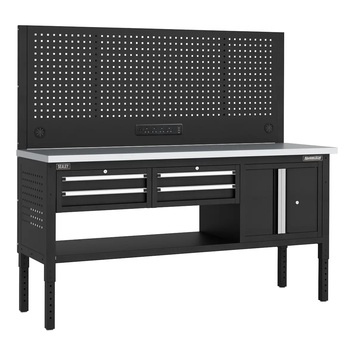 Superline Pro Superline Pro Modular Workbench With 4 Drawers  Cupboard Stainles… 1
