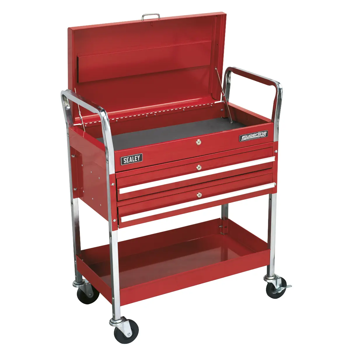 Superline Pro Superline Pro® Heavy-Duty Trolley With Lockable Top & 2 Drawers 2-Level Cx1042d 1