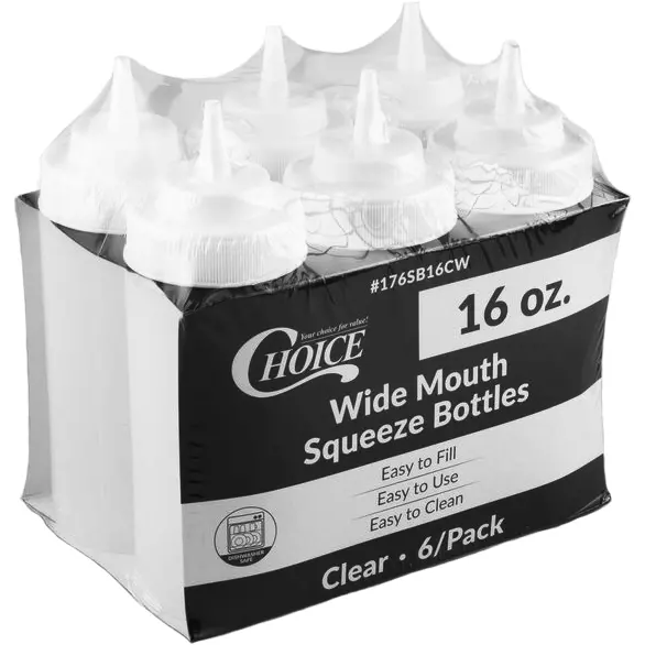 Choice 16 Oz. Wide Mouth Squeeze Bottles | 6 Pack 1