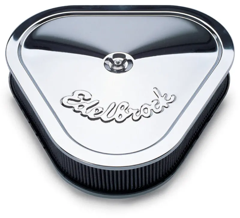 Edelbrock Pro-Flo Triangular Air Cleaner — Chrome Steel Top, 14.125" × 13.375" × 3.5" Dimensions 1