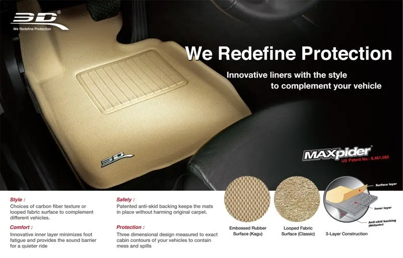 3D Maxpider Kagu All-Weather Floor Mats – Black, First & Second Row For 2019–2023 Genesis G70 Awd 1
