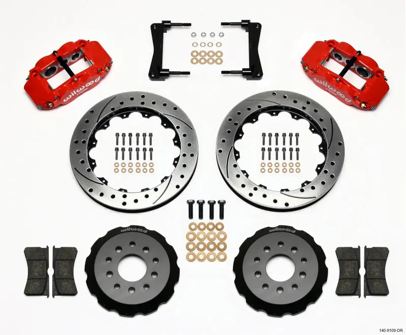 Wilwood Superlite 6R Front Brake Hat Kit – 13.06" Drilled Rotors, Red Finish, For 2005–2014 Ford Mustang 1