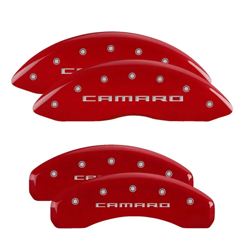 Mgp Engraved 4-Piston Caliper Covers For Chevrolet Camaro Gen 5 – Red Finish With Silver Accents 1