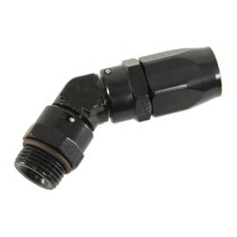Fragola -6An 45° Swivel Fitting With 9/16″-24 Demon Inlet – Black Anodized 1