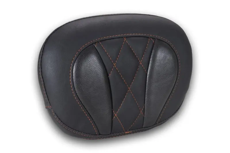 Mustang Deluxe Diamond Touring Sissy Bar Pad – Black Vinyl With Mandarin Orange Stitching 1