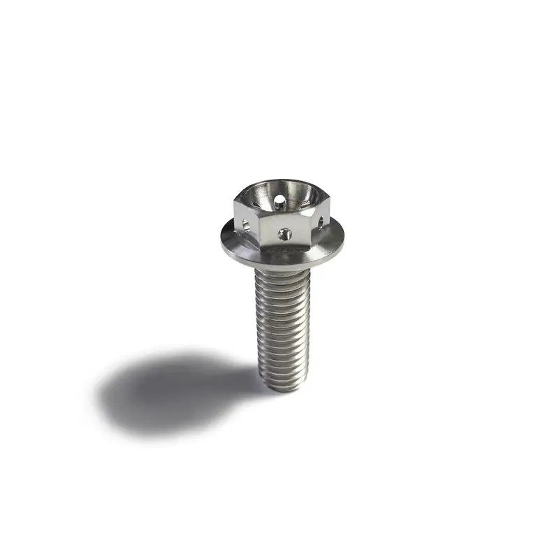 Ticon Industries Titanium Flanged Bolt – M10X20Mm, 1.5Mm Pitch, 14Mm Hex Head, Drilled For Safety Wire 1