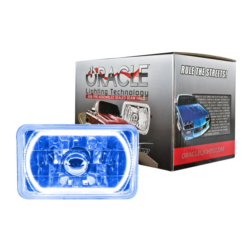 Oracle Lighting Pre-Wired Sealed Beam Headlights – 4X6 Inch Blue Halo Accent For Classic Or Custom Installations 1
